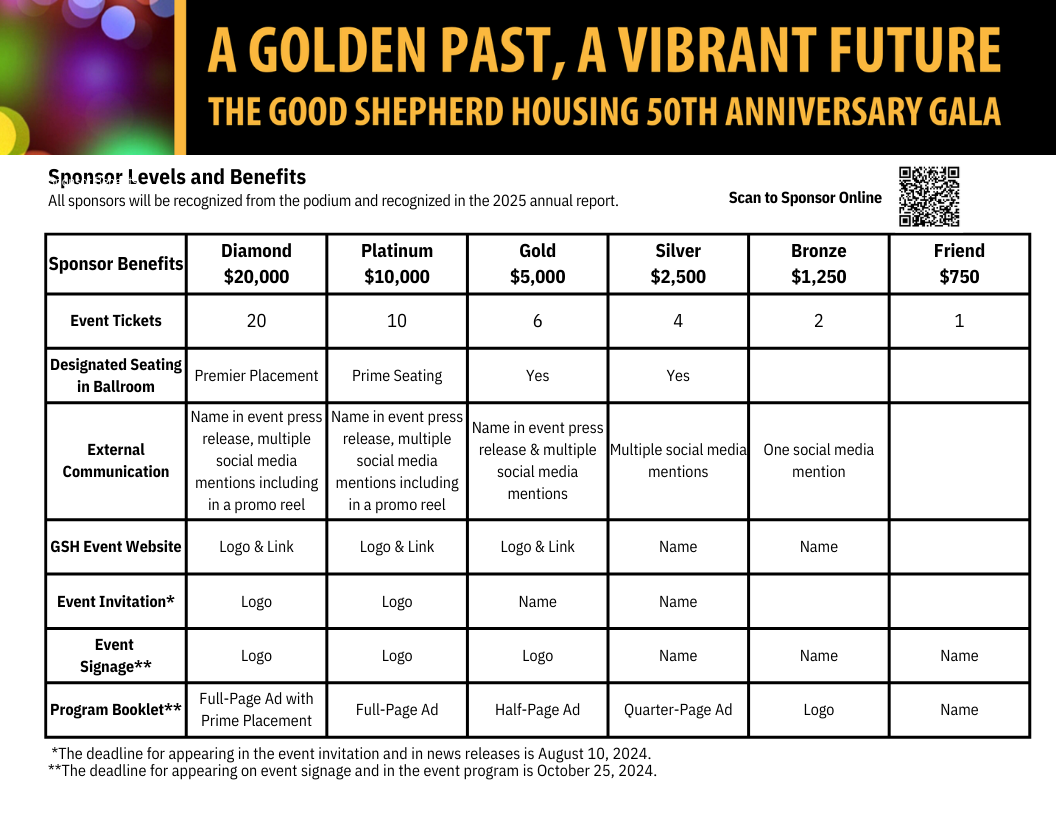 GSH Gala Sponsor Levels 2024