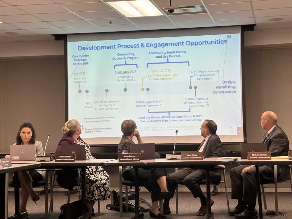 The development process for the Franconia Governmental Center redevelopment (staff photo by Angela Woolsey)